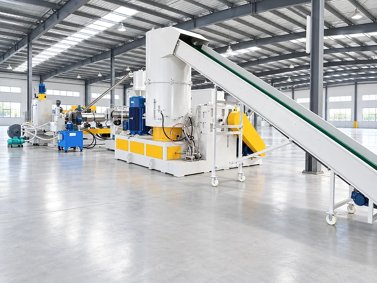 Complete PE PP plastic pelletizing line in a clean production workshop