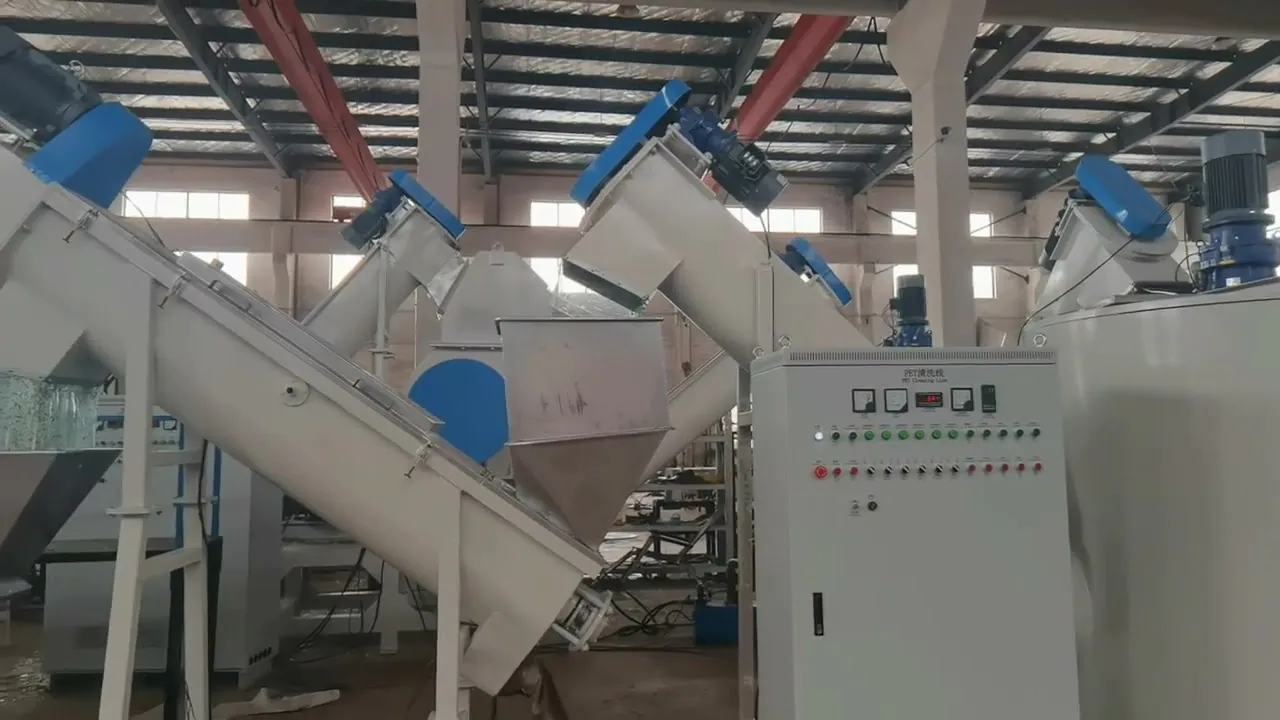 PET bottle recycling and washing line shown in operation