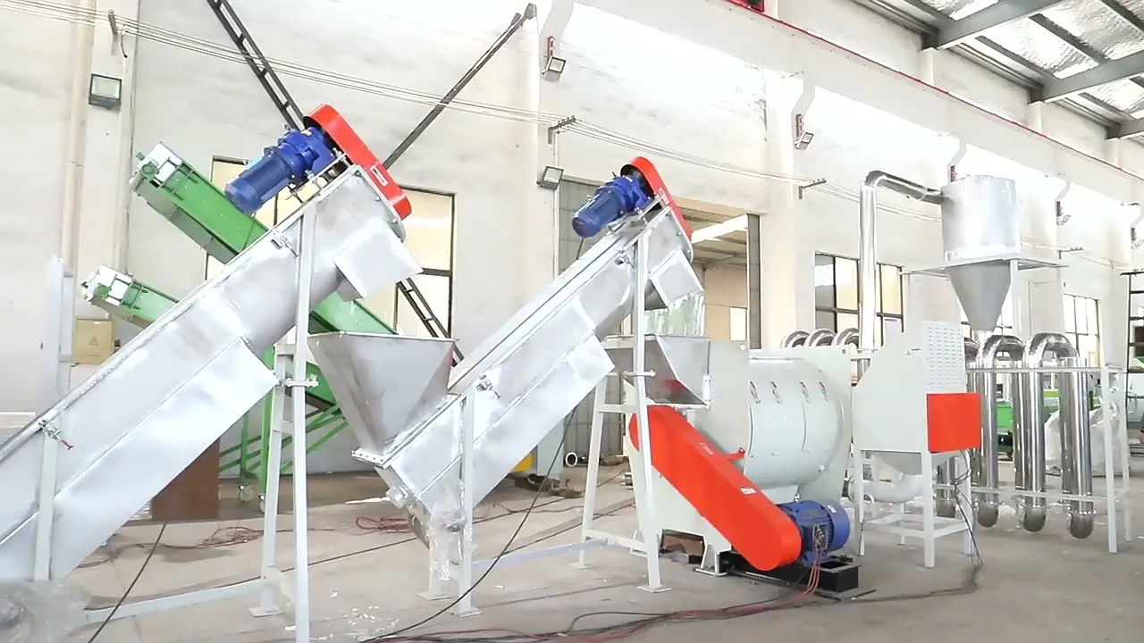 PP PE film recycling line running inside the Kailong workshop