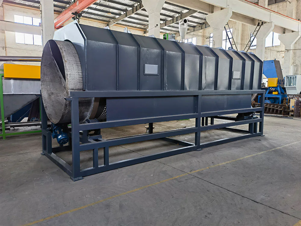 Rotary trommel screen for plastic recycling pre-washing
